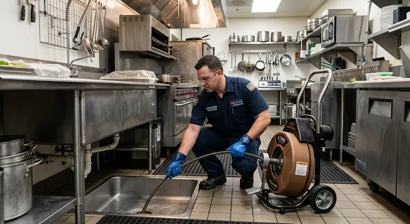 Commercial drain cleaning service in a restaurant kitchen in Coatesville